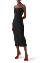 Strapless Stretch Wool Silk Midi Dress