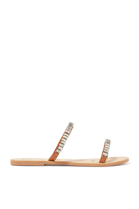 Crystal Two-Strap Leather Slides