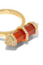 Small Horizontal Chakra Ring, 18k Yellow Gold with Diamonds & Red Carnelian