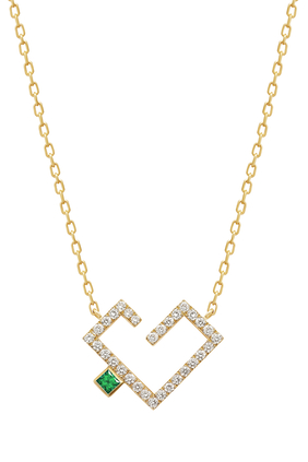 Diamond Hubb Necklace with Emerald, Yellow Gold