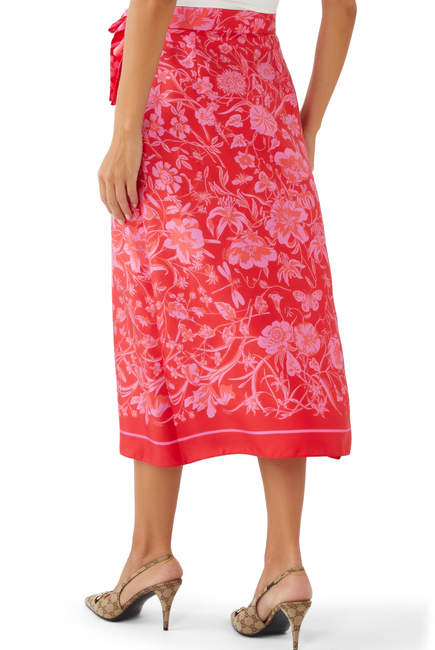 Floral-Print Midi Wrap Skirt