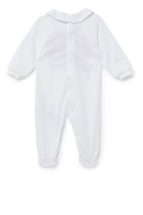 White Cotton Logo Babygrow