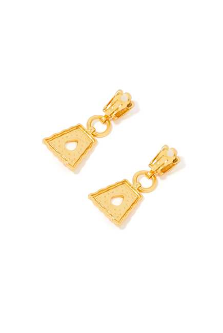 Mayan Earrings, 24k Yellow Gold-Plated Brass & White Stones