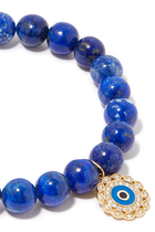 Evil Eye Beaded Bracelet, 14k Yellow Gold & Diamonds, Enamel, Beads, Marquise Eye Border Charm