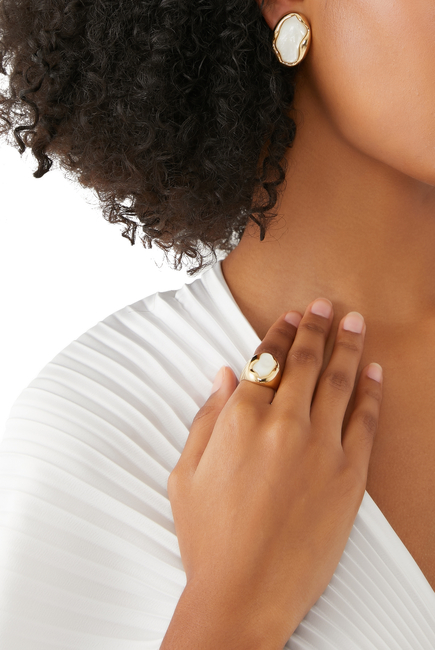 Sybil Ring, 18k Gold-Plated Brass & Mother of Pearl