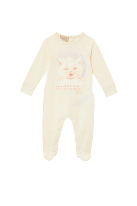 Baby Cat Print Cotton Jersey One-Piece
