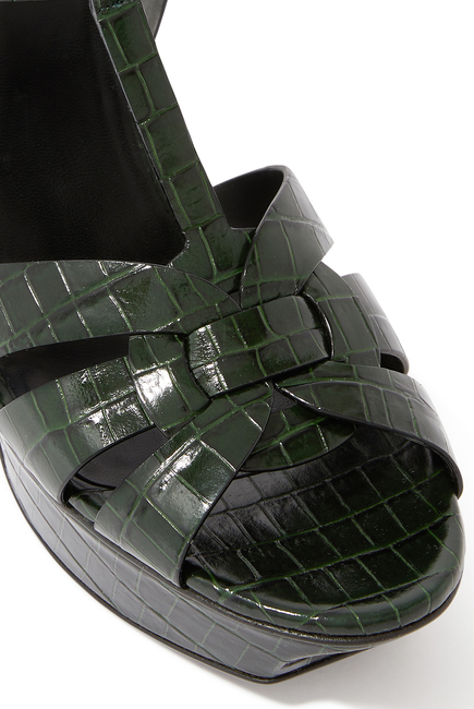 Tribute Croc-Embossed Leather Platform Sandals