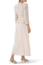 Bouclé Tweed Pleated Maxi Dress