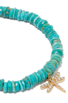 Dragonfly Charm Bracelet, Turquoise with 14K Yellow Gold & Diamonds