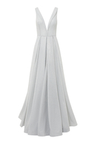 Pleated V-Neck Gown