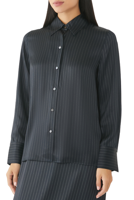Pinstripe Silk Slim Long-Sleeve Shirt