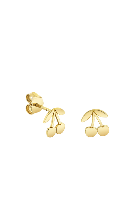 Kids Tiny Cherry Studs, 14K Yellow Gold