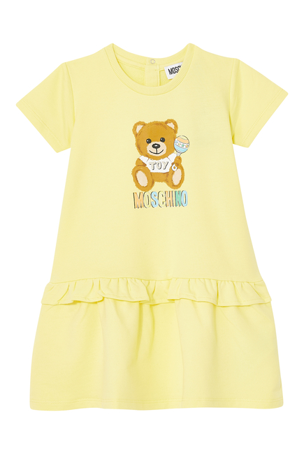 Frilled Teddy Print T-Shirt Dress