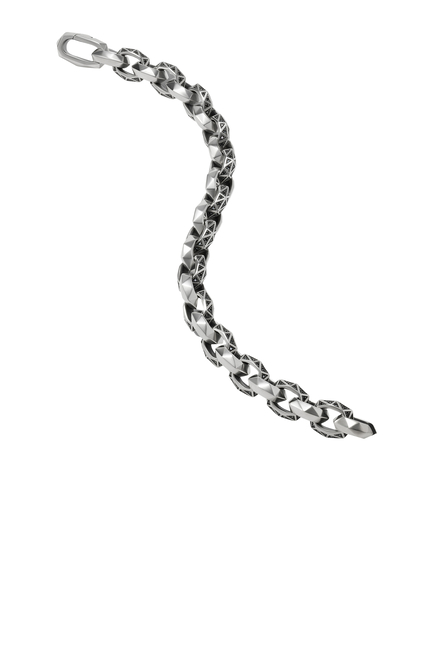 Torqued Faceted Link Bracelet, Sterling Silver & Diamonds