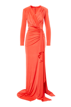 Long Sleeve Ruched Gown