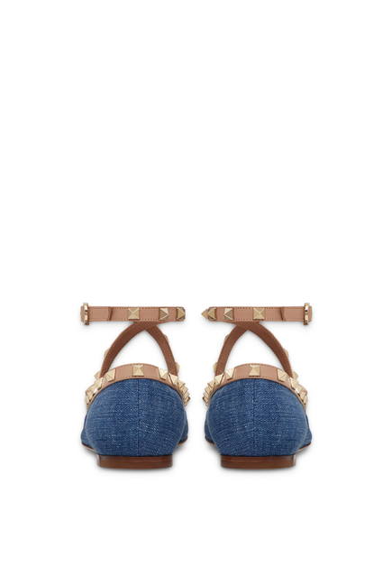 Rockstud Denim Ballerina Flats