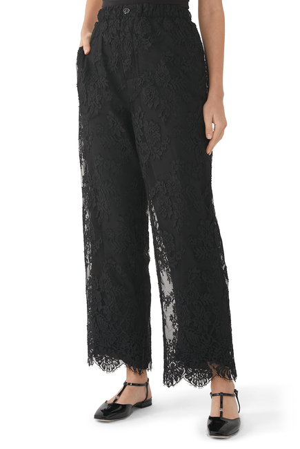 Wide-leg floral lace pants in black - Valentino