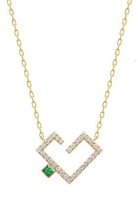 Hubb Necklace, 18k Yellow Gold with Diamonds & Emerald