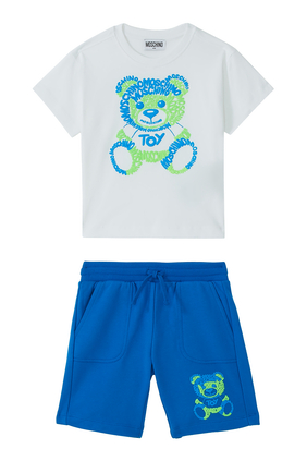 Teddy & Logo Print T-Shirt & Shorts Set