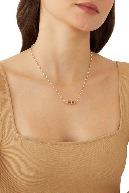 Chakra Small Horizontal Necklace, 18k Yellow Gold with Diamonds & Pearls