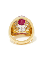 Pompadour Signet Ring, 18k Yellow Gold, Ruby & Diamonds