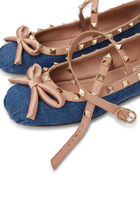 Rockstud Denim Ballerina Flats