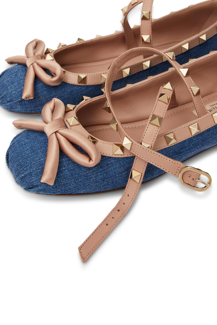 Rockstud Denim Ballerina Flats