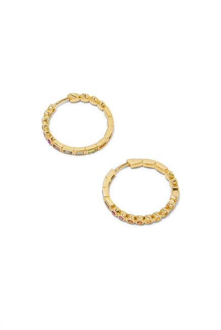 Rivière Baguette Hoop Earrings, 18k Yellow Gold & Mixed Precious Stones