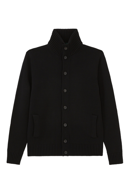 Funnel-Neck Buttoned Cardigan