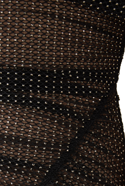 Diamante Fishnet Off Shoulder Midi Dress