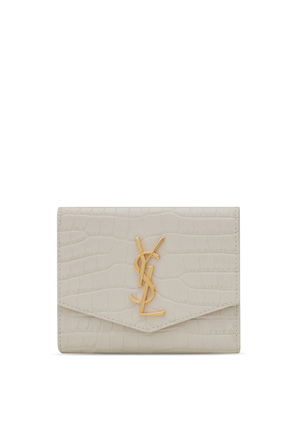 Uptown Compact Wallet In Crocodile-Embossed Shiny Embossed Leather
