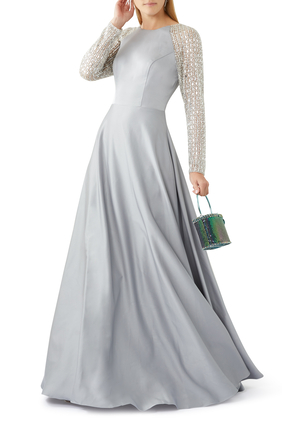 Embroidered Long Sleeve Gown
