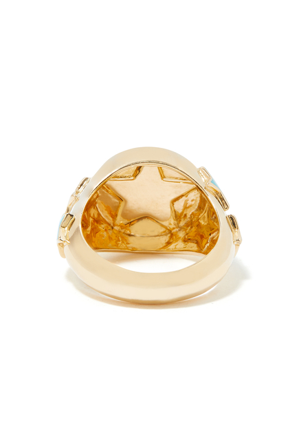 Letter Ein Star Signet Ring, 18k Yellow Gold