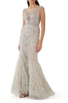 Feather Trim Gown