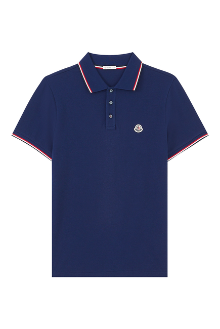 Tri-Color Stripe Logo Patch Polo Shirt