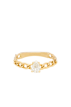 Pear Shaped Diamond Vintage Chain Ring, 18k Yellow Gold & Diamond