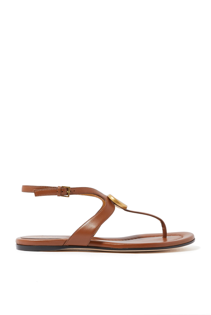 Double G Flat Leather Thong Sandals