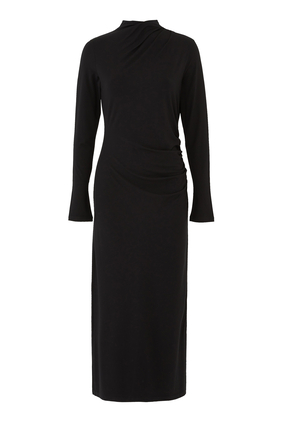 Turtle Neck Ruched Maxi Dress