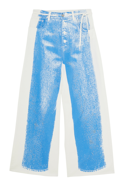 Denim-Print Wide-Leg Jeans
