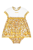 Kids Yellow Majolica Print Poplin & Jersey Dress