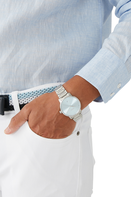 Dean H-Link-Bracelet Watch With Light-Blue Dial