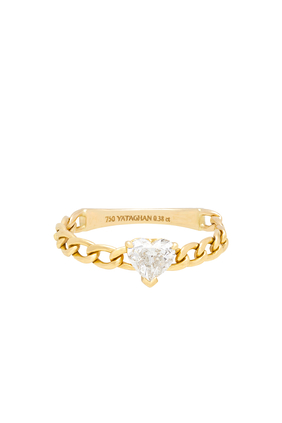 Heart Shaped Diamond Vintage Chain Ring, 18k Yellow Gold & Diamond