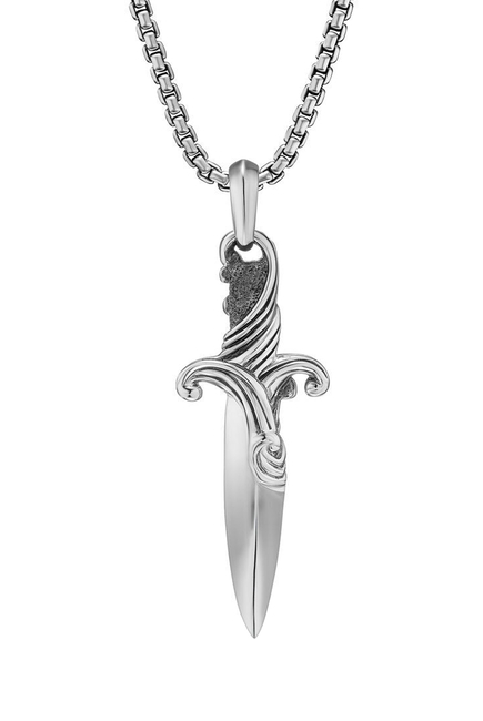 Waves Dagger Amulet, Sterling Silver & Black Diamonds