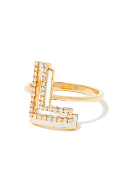 Letter L Silhouette Ring, 18k Yellow Gold with Diamonds