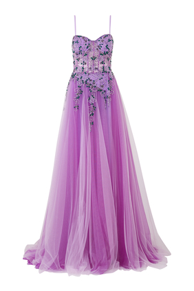Strapless Sequin-Embellished Tulle Gown