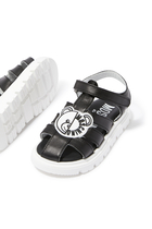 Kids Teddy Motif Leather Sandals