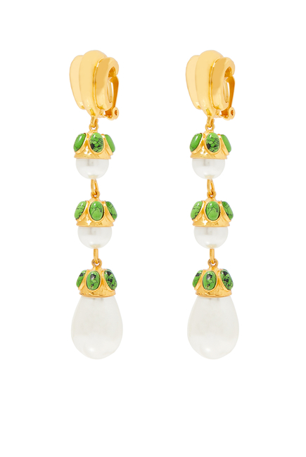 Delfina Earrings, 24k Yellow Gold-Plated Brass with Turquoise & Pearl