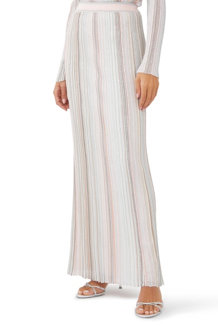 Vertical Stripe Maxi Skirt with Sequins