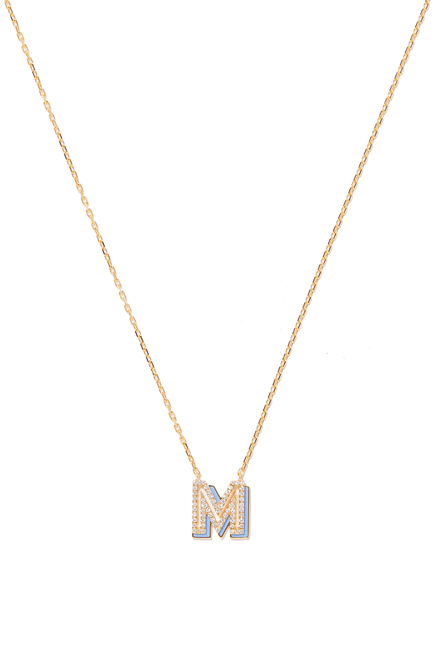 'M' Letter Pendant Necklace, 18k Yellow Gold with Diamonds & Enamel