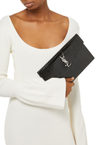 Uptown Crocodile-Embossed Leather Pouch